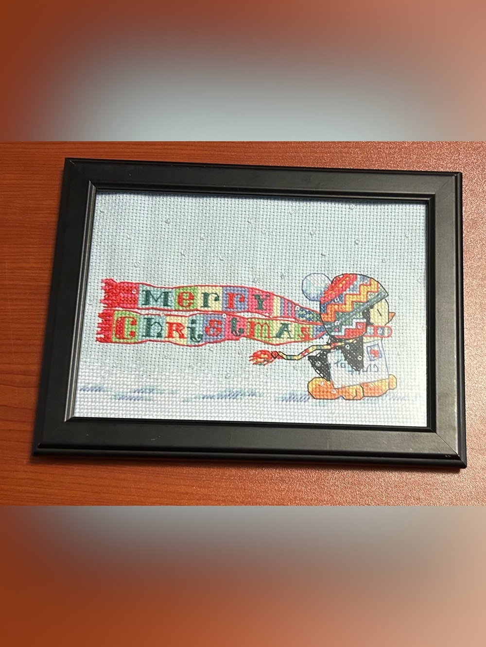 Framed 'Merry Christmas' Cross-Stitch Wall Art - Multicolor